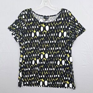 East‎ 5th Scoop Neck Mod Print Short Sleeve Top Black Yellow White L